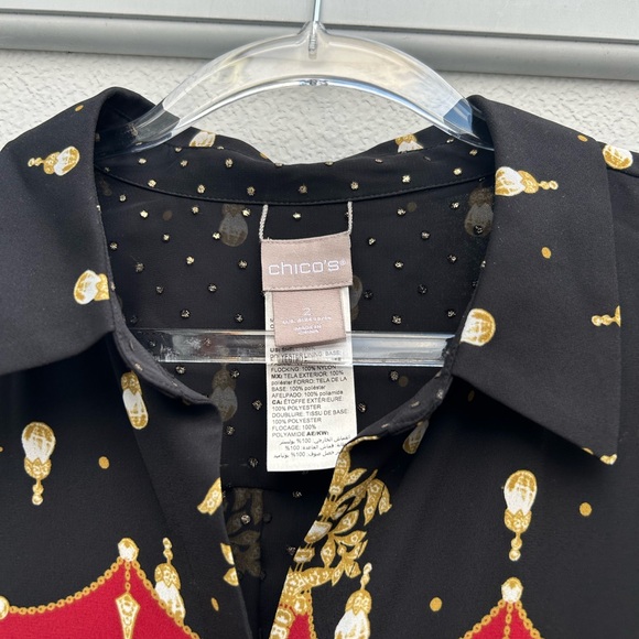 Chicos Blouse Top Reversible Floral Polka Dot  Button Up Long Sleeve Oriental - Picture 3 of 12